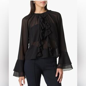 Nwt Elegant Black Ruffle Blouse Med